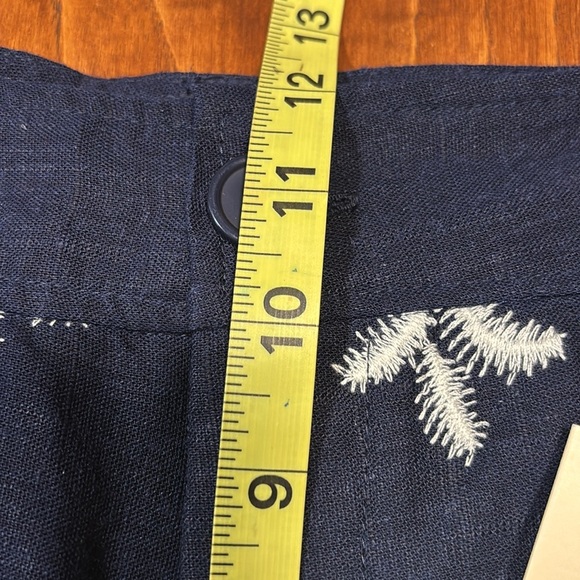 Elie Tahari Navy Blue/W Cream Colored Embroidered Palm Trees Wide Leg Size 10 - Picture 3 of 14